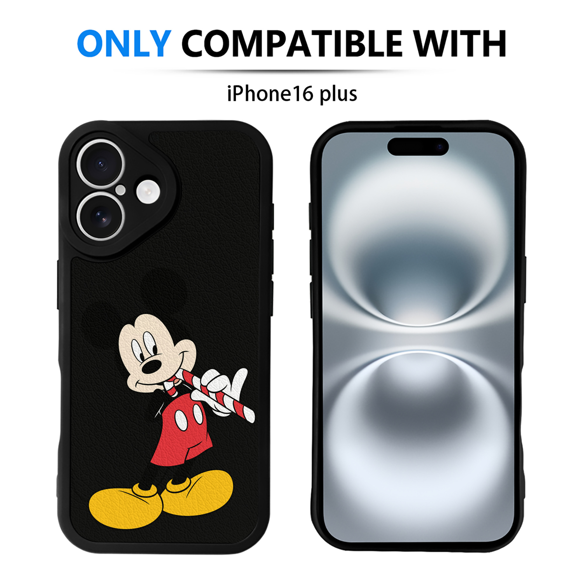 （画像用） ミッキーマウス Mickey Mouse 【iPhone 16シリーズ対応】シリコンスマホケース（レザー調） 材質：シリコン